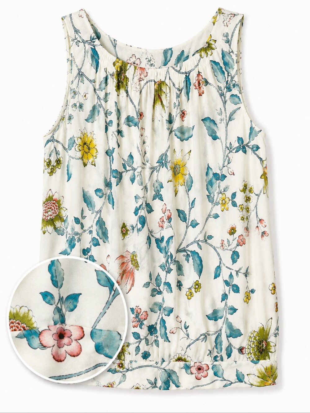 LOFT Floral Sleeveless Blouse XL White Rayon Cottagecore Boho Lightweight Top